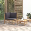 Set de muebles de jardín 2 piezas bambú con cojines gris oscuro