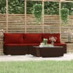 Set muebles de jardín 4 piezas y cojines ratán sintético marrón