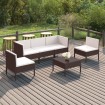 Set muebles de jardín 6 pzas y cojines ratán sintético marrón