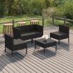 Set de muebles de jardín 5 pzas y cojines ratán sintético negro