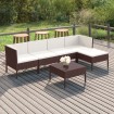 Set muebles de jardín 6 pzas y cojines ratán sintético marrón