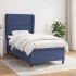 Cama box spring con colchón tela azul 100x200