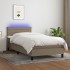 Cama box spring colchón y luces LED tela gris taupe 90x200