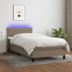 Cama box spring colchón y luces LED tela gris taupe 90x200 cm