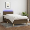 Cama box spring colchón y luces LED tela marrón oscuro 80x200cm