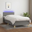 Cama box spring colchón y luces LED tela gris oscuro 80x200 cm