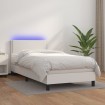 Cama box spring y colchón LED cuero sintético blanco 90x200 cm