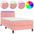 Cama box spring colchón y LED terciopelo rosa 90x190