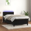 Cama box spring colchón y LED terciopelo negro 90x200 cm