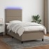 Cama box spring colchón y luces LED tela gris taupe 90x200