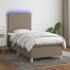 Cama box spring colchón y luces LED tela gris taupe 90x200