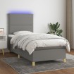 Cama box spring colchón y luces LED tela gris oscuro 90x190 cm