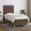 Cama box spring colchón y luces LED tela marrón oscuro 90x200cm