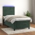 Cama box spring colchón y LED terciopelo verde oscuro 90x190