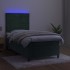 Cama box spring colchón y LED terciopelo verde oscuro 90x190