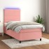 Cama box spring colchón y LED terciopelo rosa 100x200