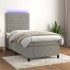 Cama box spring colchón y LED terciopelo gris claro 90x190