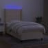 Cama box spring colchón y luces LED tela crema 90x200