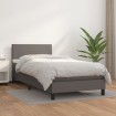 Cama box spring con colchón cuero sintético gris 90x200 cm