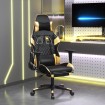 Silla gaming con reposapiés cuero sintético negro dorado