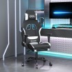 Silla gaming con reposapiés tela negro y blanco