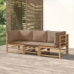 Set de muebles de jardín 3 piezas bambú y cojines gris taupe