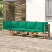 Set de muebles de jardín 4 piezas bambú con cojines verde