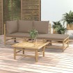 Set de muebles de jardín 4 piezas bambú y cojines gris taupe