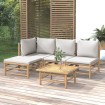 Set de muebles de jardín 5 piezas bambú y cojines gris claro