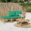 Set de muebles de jardín 4 piezas bambú con cojines verde