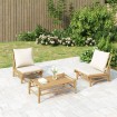 Set de muebles de jardín 3 piezas bambú y cojines blanco crema