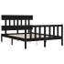 Estructura de cama con cabecero madera maciza negro 140x190