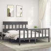 Estructura de cama matrimonio con cabecero madera maciza gris