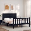 Estructura de cama con cabecero madera maciza negro 140x200 cm