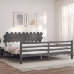 Estructura de cama con cabecero madera maciza gris 200x200cm