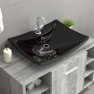 Lavabo rectangular cerámica orificio de grifo y desagüe negro