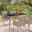 Mesa de jardín superficie de vidrio ratán PE gris 150x90x75 cm