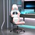 Silla gaming masaje y reposapiés cuero sintético blanco y