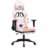 Silla gaming masaje y reposapiés cuero sintético blanco y