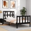 Estructura de cama individual con cabecero madera maciza negro