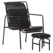 Silla de relax reposabrazos y reposapiés cuero auténtico negro