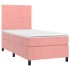 Cama box spring colchón y LED terciopelo rosa 100x200