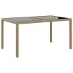 Mesa jardín vidrio templado ratán sintético beige 150x90x75 cm