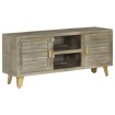 Mueble TV de madera de mango maciza gris y latón 110x30x48 cm