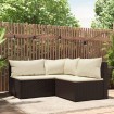 Set muebles de jardín 3 piezas y cojines ratán sintético marrón