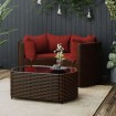 Set muebles de jardín 4 piezas y cojines ratán sintético marrón