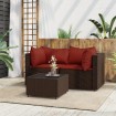 Set muebles de jardín 3 piezas y cojines ratán sintético marrón