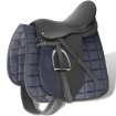 Set de montura de caballo de 17.5 y cuero negro 18 cm, 5 en 1