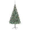 Árbol de Navidad artificial con LEDs, bolas y piñas 210 cm