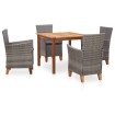 Set de comedor 5 pzas ratán sintético madera maciza acacia gris